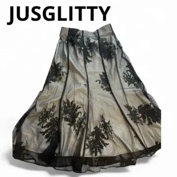 JUSGLITTY 블랙 레이스 플레어 스커트 깔끔한 스타일 사이즈 2 M