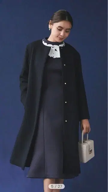 미사용 새상품 셀포드 백 노카라 코트 네이비 36