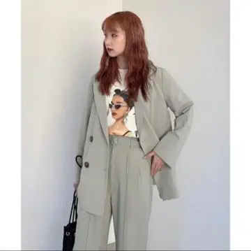 린넨풍 합성섬유 더블 브레스트 자켓 M~L