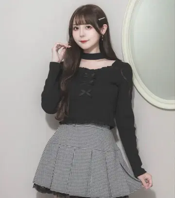 pium 프론트 리본 초커 티셔츠