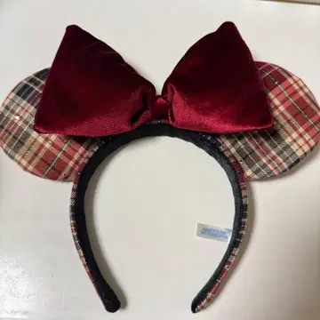 디즈니 미니 머리띠 체크 무늬 빨간색