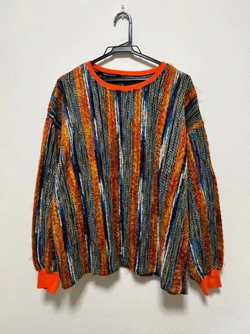 [ 새상품급 ] 맨투맨 니트 패턴 자수 빈티지 COOGI풍 주황 오렌지