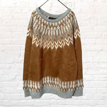 12417 레이지블루 페어아일 니트 스웨터 L 울 혼방 브라운 계열