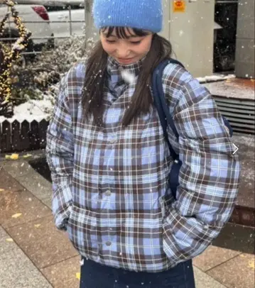 CIAOPANIC TYPY 차오패닉 다운 자켓 체크 무늬 스카이블루