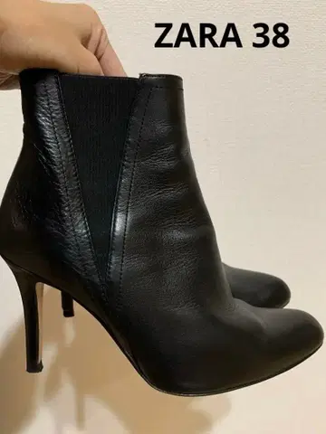 ZARA 블랙 사이드 고어 부츠 힐 38