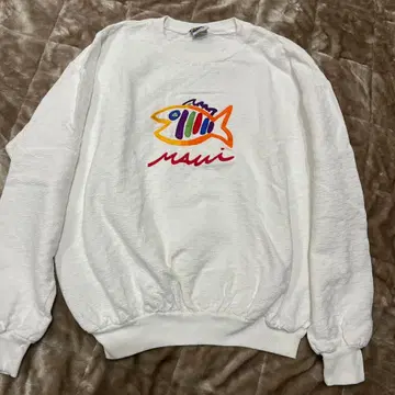 레어 90s 빈티지 USA제 트레이닝복 화이트 L 물고기 상의