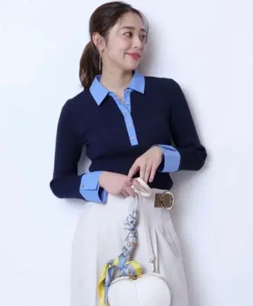 JUSGLITTY 셔츠 칼라 니트 네이비