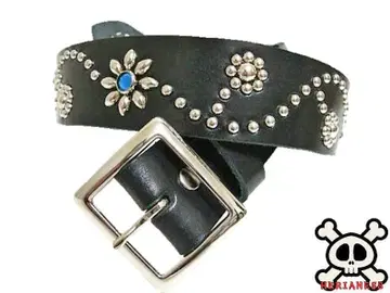 도치기 가죽 플라워 스터드 벨트 블랙 (블루 스터드) 40mm 폭 통가죽