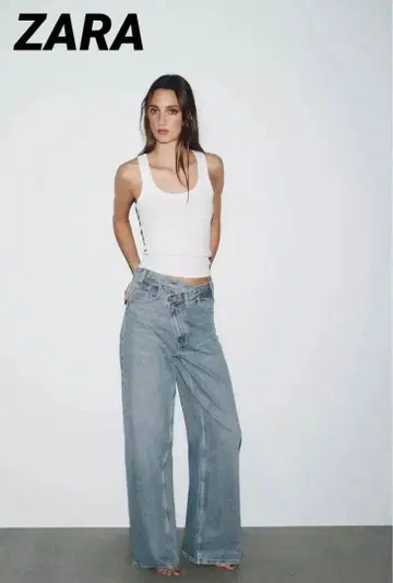 새상품급 ZARA 하이웨스트 크로스 허리 와이드 레그 청바지 EU 36