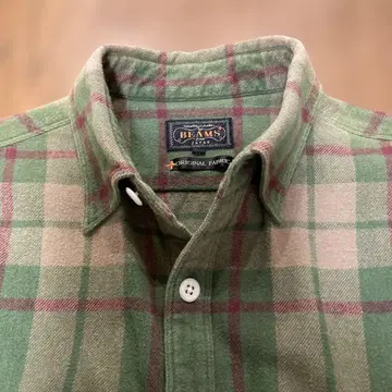 가격 인하했습니다! BEAMS 그린과 베이지 체크 긴팔 플란넬 셔츠