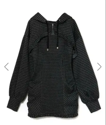 BUBBLES 크롭 후드티 레이어드 원피스 그레이 체크