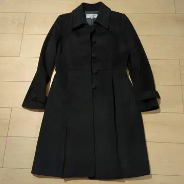 슬림 롱 코트 블랙 카라 부착