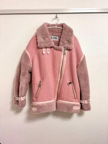 HEIHEI 보아 체크 라이더 자켓 핑크