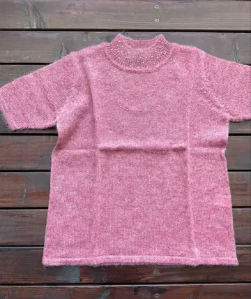 모헤어 50% 핑크 반팔 니트