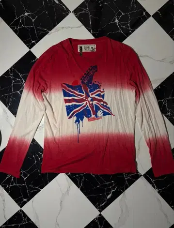 y2k 펑크 영국 국기 디자인 긴팔 티셔츠 빨간색