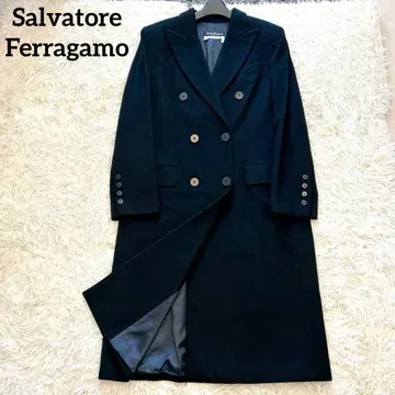 살바토레 페라가모 체스터 코트 울 캐시미어 혼방 롱 블랙 42