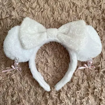 홍콩 디즈니 신상 화이트 리본 귀 머리띠