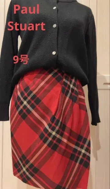 Paul Stuart 빨간색과 블랙 체크 타이트 스커트 사이즈 9