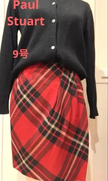Paul Stuart 빨간색과 블랙 체크 타이트 스커트 사이즈 9