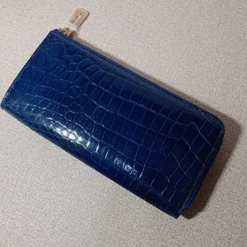 크로커다일 L자 라운드 지퍼 지갑 블루