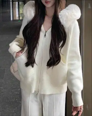 당일 발송 SHEIN 퍼 달린 후드티 니트 후드티 후데트 니트 가디건