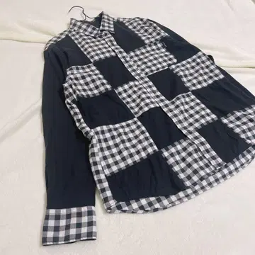 칼 헬무트 깅엄 체크 패치워크 셔츠 L 구제 의류 블랙