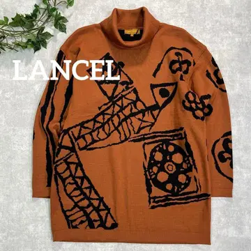 LANCEL 브라운 계열 아트 패턴 터틀넥 롱 니트 레트로