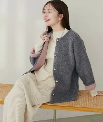 natural couture [WEB 한정판] W 페이스 배색 니트 자켓