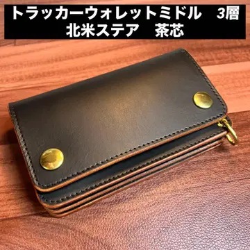 [ 트래커 지갑 미들 3층 ] 블랙 차심 골드 universal