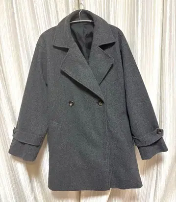 mysty woman 그레이 더블 브레스트 피 코트 프리 사이즈