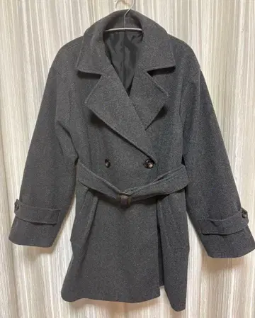 mysty woman 그레이 더블 브레스트 피 코트 프리 사이즈