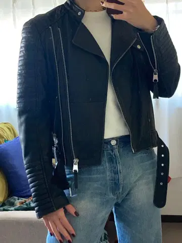 Zara 천연 가죽 라이더 자켓