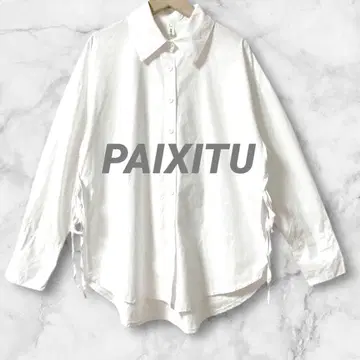 SLd547*PAIXITU 긴팔 셔츠 루즈핏 슬릿 리본 L 화이트