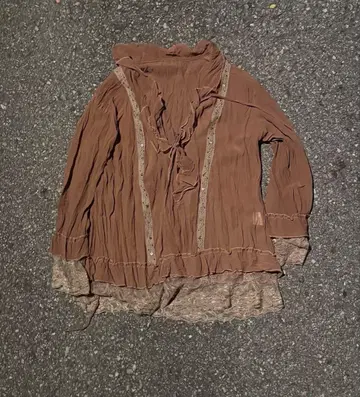 y2k 페어리 그런지 브라운 긴팔 셔츠 프릴 레이스 장식