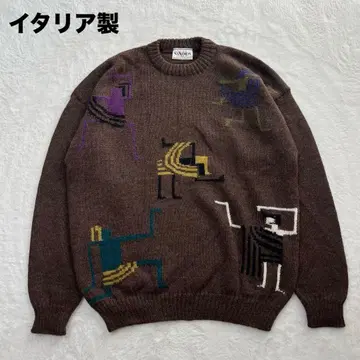 레어 이탈리아제 알파카 울 니트 스웨터 빈티지 고대 패턴 루즈핏