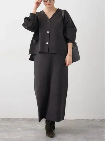 이에나 슈퍼 파인 스무스 숏 가디건&스커트 38 브라운