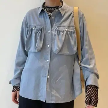 레이빔즈 개더 포켓 셔츠 블루