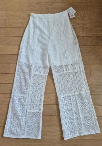 여성용 티크 패치워크풍 레이스 팬츠 화이트