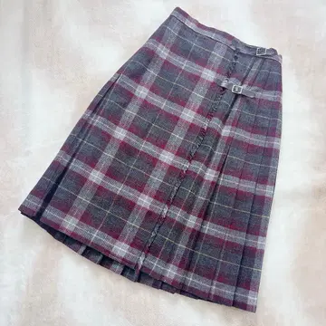 롱 스커트 플리츠 스커트 체크 울 플레어 맥시 랩 스커트