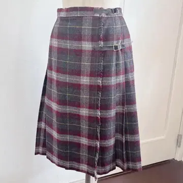 체크 무늬 롱 스커트 플리츠 스커트 울 플레어 랩 스커트 가을/겨울