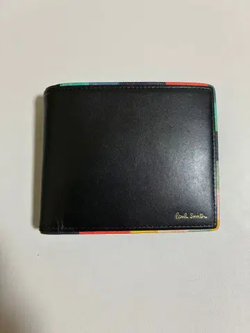 폴스미스 브라이트 스트라이프 동전 지갑 포함 소가죽 접이식 지갑 블랙