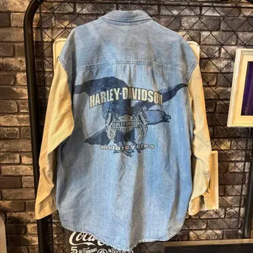 할리데이비슨 데님 셔츠 USA제 L 백 프린트