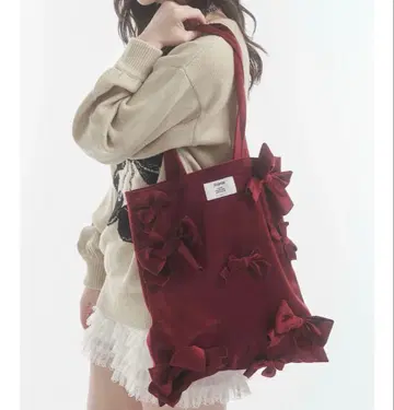 벨로아 리본 토트백 jouetie A4