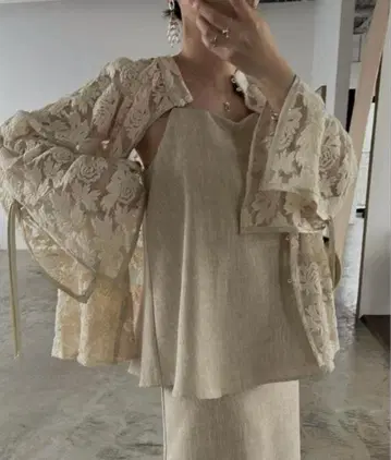 sheer lace 2way ribbon sleeve blouse