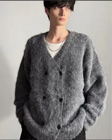 믹스 샤기 더블 테일러드 니트 가디건