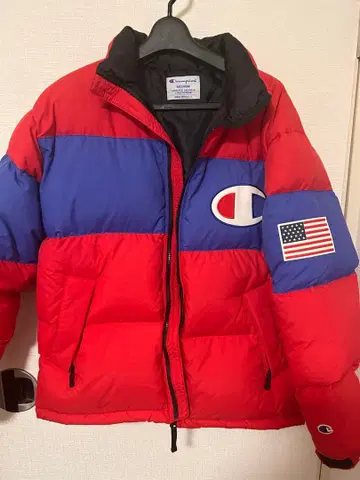 Champion 다운 자켓 M 레드/블루
