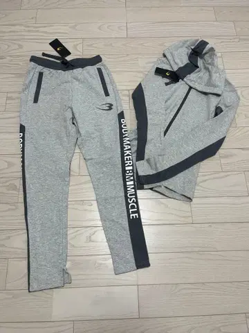 그레이 후드 부착 맨투맨 세트 M