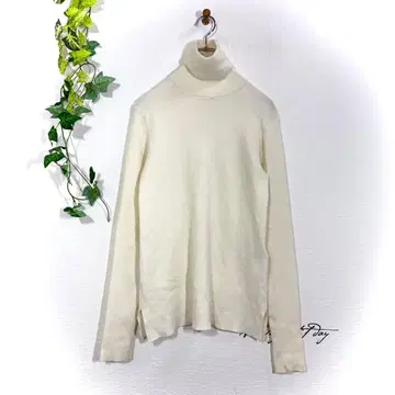 미라 오웬 스웨터(S) 터틀넥 리브 니트 화이트 울 혼방 자수
