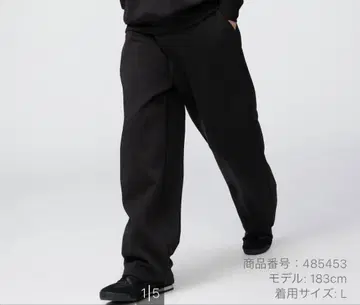 유니클로 C 맨투맨 와이드 팬츠 블랙 긴 길이 M