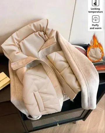 베이지 다운 코트 후드 퀼팅